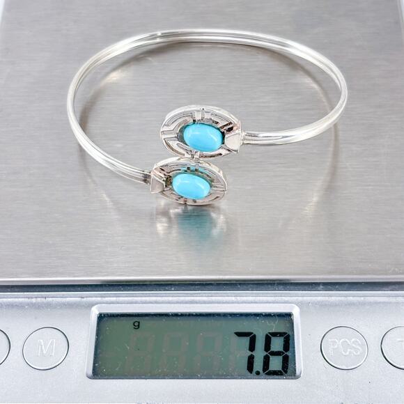 Vintage Sterling Silver 925 Persian Turquoise Bypass Cuff Bracelet 6.5" - Picture 6 of 7
